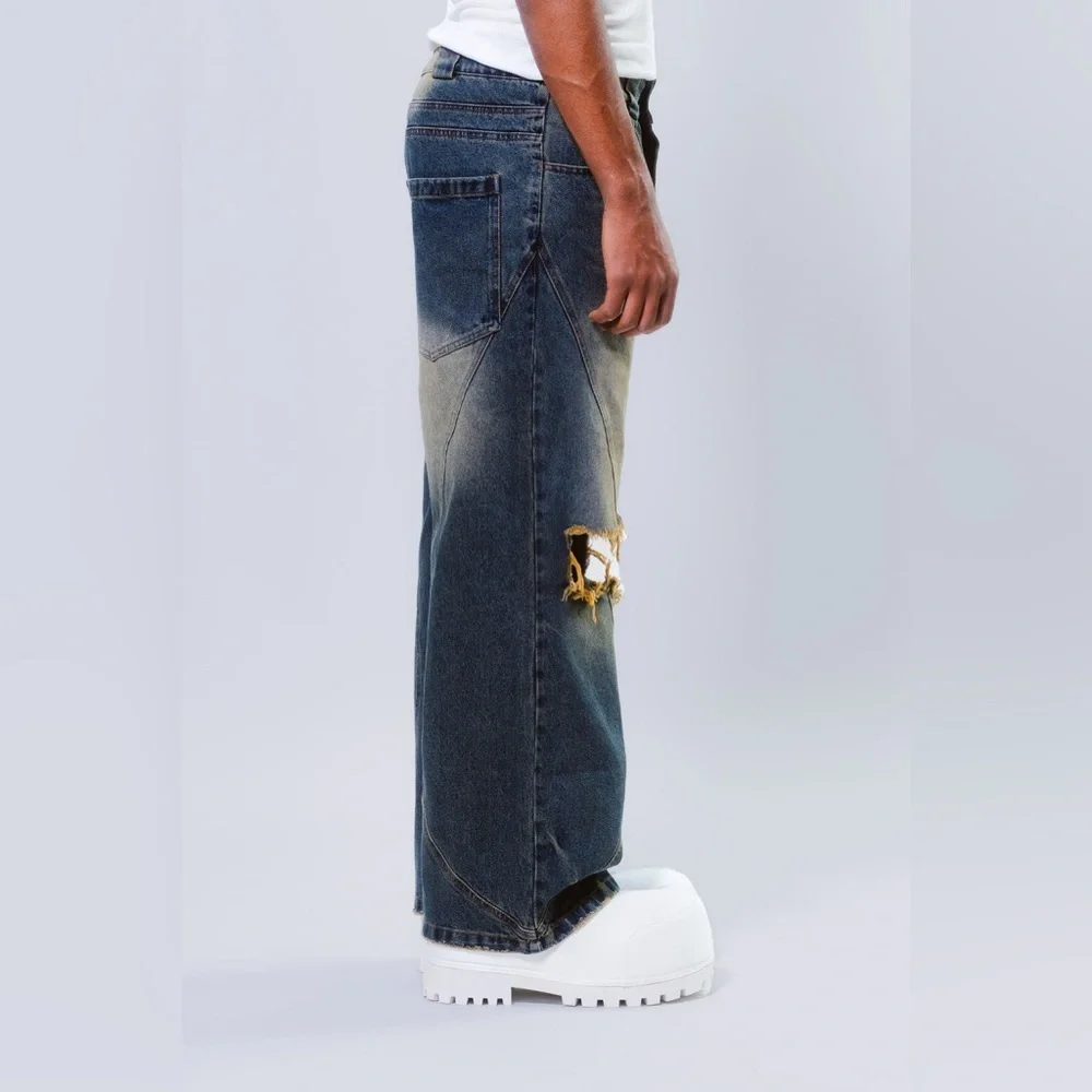 NEAUX DUOBT Stylish Blue Distressed Jeans for Men - Picture 4 of 16